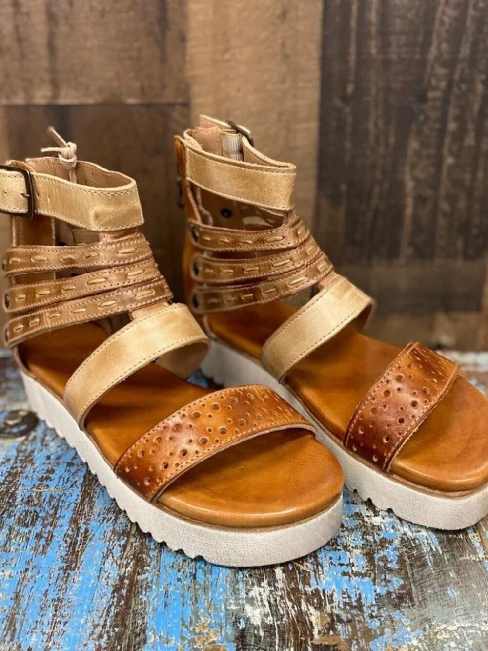 Bed|Stü Artemia Strappy Platform Sandals Women's Size 9 ~Tan Rustic~  New in Box